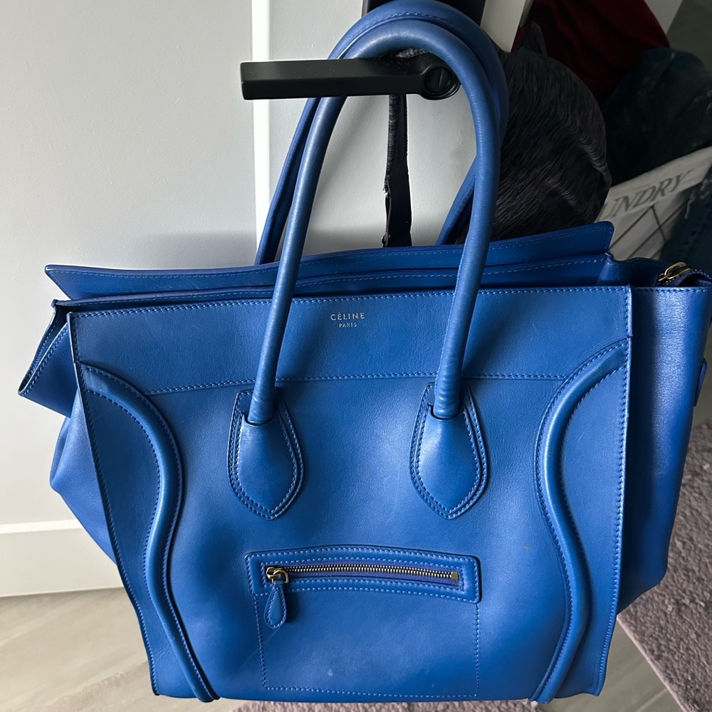 Celine Mini Blue Luggage Tote Bag with Structured Design